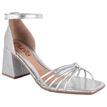 Imagem de Sandália Feminina Bico Quadrado Salto Geometrico Bloco Tiras Brilho