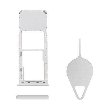 Imagem de BESJMYT Substituição para bandeja de cartão SIM Samsung Galaxy A50 (versão SIM único) Adaptador de suporte de slot de bandeja de cartão branco com ejetor de agulha para A50 SM-A505U SM-A505U1
