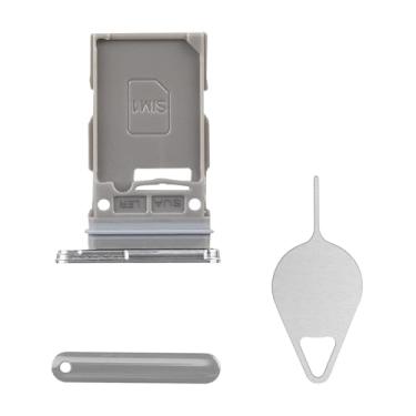 Imagem de BESJMYT Substituição para bandeja de cartão SIM Samsung Galaxy S22 5G (versão SIM único) Adaptador de suporte de slot de bandeja de cartão branco fantasma com ejetor de agulha para S22 5G SM-S901U