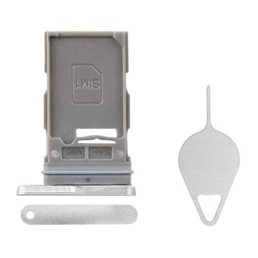 Imagem de BESJMYT Substituição da bandeja do cartão SIM para Samsung Galaxy S21 FE 5G (versão SIM único) Adaptador de suporte de slot de bandeja de cartão branco com ejetor de agulha para S21 FE 5G SM-G990U