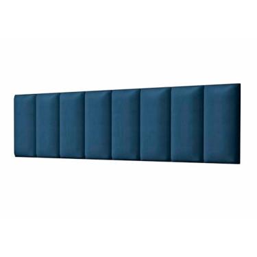 Imagem de Kit 10 Módulos Estofados Cabeceira Cama Queen 160x45cm Auto Adesivos (SUEDE AZUL MARINHO)