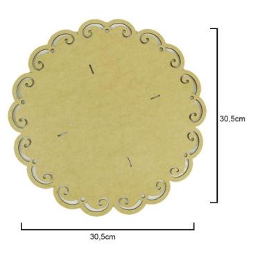 Imagem de Bandeja Redonda Trabalhada de Madeira Crua MDF - Tamanho: 30 x 12 cm -