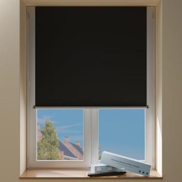Imagem de Sumobaby Cortinas blackout portáteis de enrolar, sem perfuração, persiana blackout com fitas mágicas resistentes ao calor, 100% blackout, persianas com isolamento térmico para janelas (L 91 x C 213