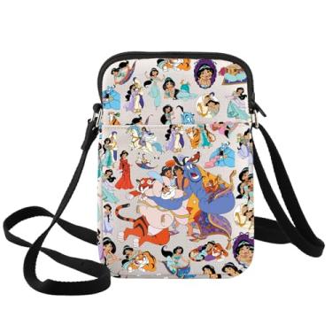 Imagem de Bolsa tiracolo Princess Jasmine Aladdin & Jasmine Fans Gift Jasmine & Magic Genie Bolsa de ombro Jasmine Merchandise, Princesa Jas, 8.5 inches (H) x 5.5 inches (L) x 0.59 inches (W)