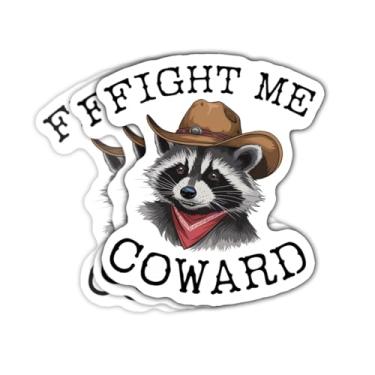 Imagem de (3 peças) Adesivo de guaxinim Fight Me Coward, adesivo de vinil à prova d'água meme de guaxinim engraçado, adesivo de cowboy guaxinim, adesivos de panda de lixo de humor adulto - adesivo para laptop,