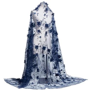 Imagem de NBEADS Tecido floral bordado de 2,2 m, 150 a 163 cm de largura, tecido de renda de organza 3D, bordado de malha floral para costura faça você mesmo, roupas personalizadas, vestido de festa, decoração