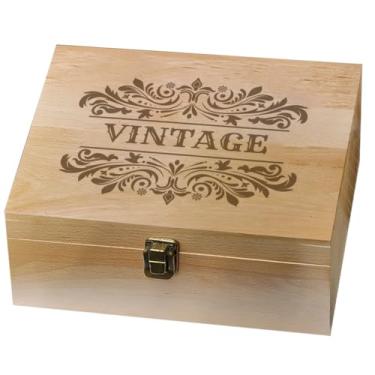 Imagem de arricraft 1 caixa de memória de madeira, caixa de memória com padrões de moldura vintage com tampas articuladas, baú de lembrança para lembranças, armazenamento de cartas 9,6 x 7,6 x 4 polegadas (24,5