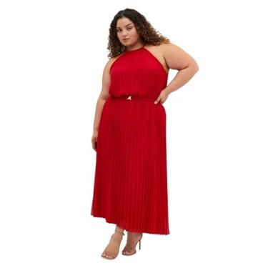 Imagem de City Chic Vestido feminino plus size - midi plissado frente única rubi, Vermelho, 58