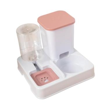 Imagem de WeiLaiKeQi Dispositivo de alimentação removível automático Pet Removable Base estável Base estável Tigela dupla 2 em 1 alimentador e dispensador de água para, Rosa Branco