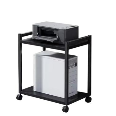 Imagem de Curtainboro Suporte de torre de PC de 2 níveis, suporte de chão de torre de computador ajustável com rodas, suporte de CPU para carrinho de computador de metal para escritório, casa, sala de aula