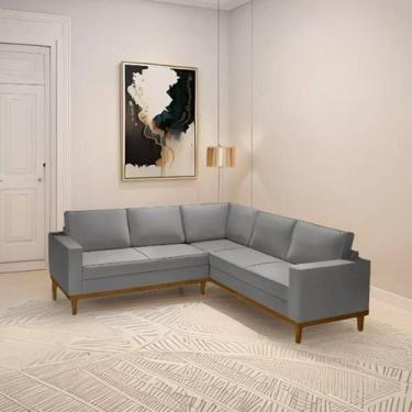 Imagem de Sofá De Canto Living 5 Lug. Toronto Com Base Retro - Veludo Cinza - Es