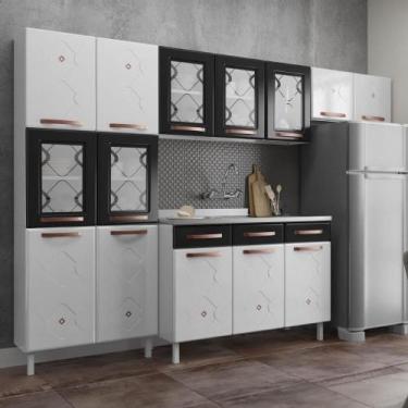 Imagem de Cozinha Completa Modulada de Aço 4 Peças com Vidros e Gabinete Pia Mul