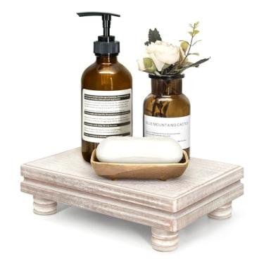Imagem de EOSAHR Suporte Decorativo De Pedestal Madeira Para Bandeja – Estilo Fazenda Saboneteira E Acessórios Banheiro Organizador Utensílios Cozinha Decoração Casa (Madeira Natural)
