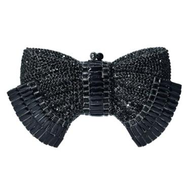 Imagem de Exclusivo laço luxuoso cristal clutch feminina glitter strass bolsa noite para festa casamento baile (preto), Preto