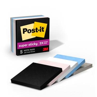 Imagem de Post-it Notas super adesivas, 5 blocos de notas, 7,6 x 7,6 cm, 2x o poder de colagem, material escolar e produtos de escritório, notas adesivas para superfícies verticais, monitores, paredes e janelas