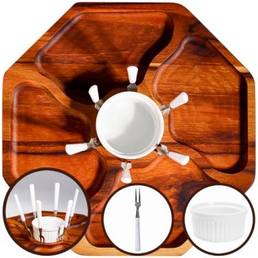 Imagem de Petisqueira Madeira Nobre Naval Teca Não Passa Cheiro ou Gosto Petiscos Frios Acompanhamentos Churrasco Carnes com Ramekim para Molhos