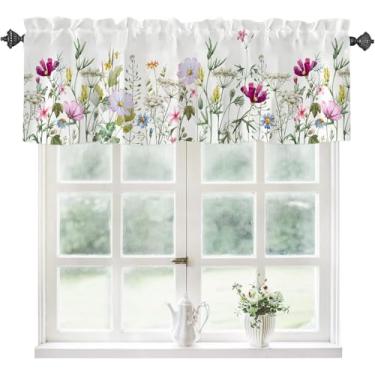 Imagem de Cortina de cozinha Spring Daisyworld para janelas borboleta botânica floral rosa vermelho verde colorido tratamentos de janela cortinas curtas para cozinha, janelas, banheiro, quarto, porta, 137 cm L