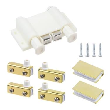 Imagem de Antrader Dobradiça de pivô de porta de vidro de aço inoxidável com fecho magnético de cabeça dupla ABS com braçadeira para porta de vidro de 3 a 6 mm (ouro)