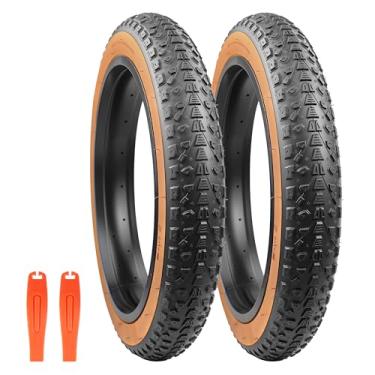 Imagem de MAKELEN Pacote com 2 pneus de bicicleta E Bike Fat Bike Tire 50,8 cm x 7,6 cm marrom lateral forte aderência para bicicleta de montanha, neve e praia