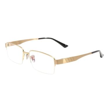 Imagem de HPIRME Armação de óculos retangular de titânio com aro médio, sem aro, para lentes masculinas (tamanho único/dourado)