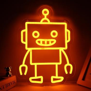 Imagem de TOPQUALI Letreiros De Neon Robô Com Luz Led Para Decoração Sala Jogos, Estar Bebê, Quarto Criança, Festa, Aniversário, Natal Meninos, Presente Infantil 13,8 X 10,1"