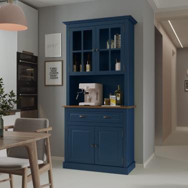 Imagem de Cristaleira 4 Portas 1 Gaveta Azul Farm House