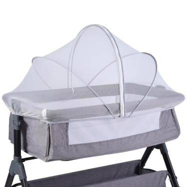 Imagem de Capa de berço portátil com rede mosquiteira e zíper bidirecional, barraca de berço de cabeceira para bebês pequenos, rede mosquiteira para berço para manter gatos/insetos fora (branco)