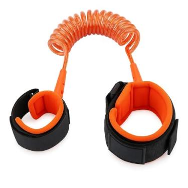 Imagem de Pulseira de Segurança Infantil Anti-Perda, Cabo Espiral Reforçado, Trava Dupla, Ajustável, Laranja e Preto
