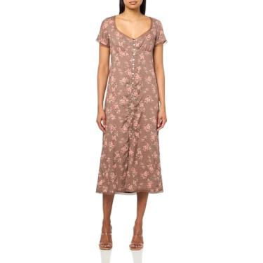 Imagem de Lucky Brand Vestido midi feminino de manga curta com acabamento em renda, Floral acastanhado, PP