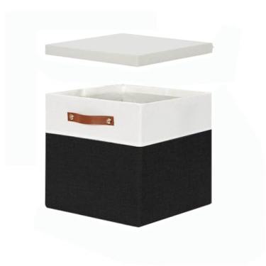 Imagem de Caixa Organizadora de Tecido Linho Dobrável Rígida com Tampa 30x30 – Praticidade e Elegância para sua Casa (Preto)