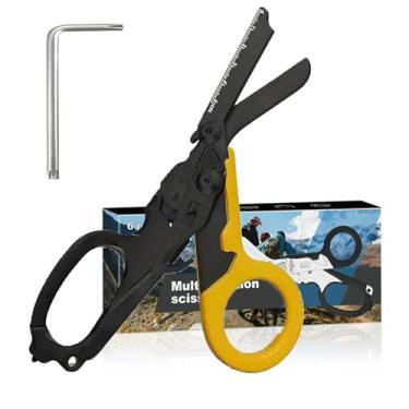 Imagem de Lemasa Cortador de trauma 6 em 1, cortador de emergência dobrável, ferramenta de acampamento ao ar livre, cortador de cinto de segurança, chave de cilindro de oxigênio, chave ajustável livre (alça