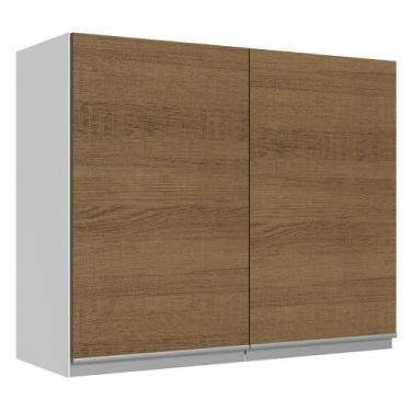 Imagem de Armário Aéreo Glamy 100%MDF 80cm 2 Portas BR/Rustic Madesa, Branco e A