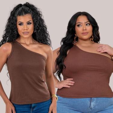 Imagem de BLUSA cropped Plus Size Regata Feminina canelado Nula manga Plus size 