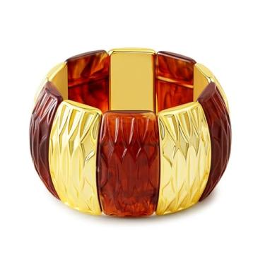 Imagem de YBMYCM Pulseiras elásticas de acrílico – Pulseira feminina com contas geométricas amplas e estilosas, joias perfeitas de praia de verão para roupas de férias, one size, Sem Pedra Preciosa