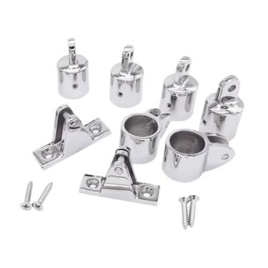 Imagem de Generic Os encaixes superiores de bimini do barco 4 pces tampa da extremidade do olho, 2 corrediças da maxila dos pces, 2 dobradiças da plataforma dos pces, 25mm