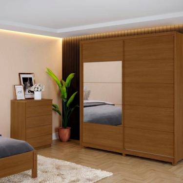 Imagem de Guarda-roupa Casal 2 Portas 4 Gavetas com Espelho 100% Mdf Vilage Nogu