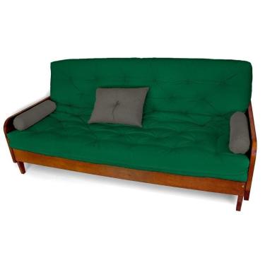 Imagem de Sofá Cama Paris Sarja Verde Bandeira Madeira Nobre Cor Imbuia