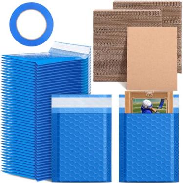 Imagem de Tatuo O conjunto de 301 peças de protetor de envio de cartões colecionáveis inclui 200 inserções de folhas de papelão ondulado, 100 envelopes acolchoados e fita adesiva (azul royal)