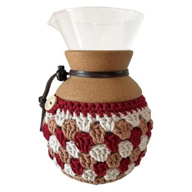 Imagem de Crochê feito à mão confortável para Bodum acessório de cafeteira de 1000 ml, mantenha seu café aquecido, proteja seu Bodum para decoração de inverno para canto de café (apenas aconchegante) (vermelho