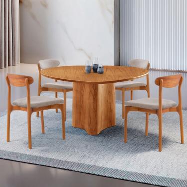 Imagem de Mesa Selene Tampo 135cm Laminado com 4 cadeiras Noronha Moderna Mobília - Brisa/ Imbuia Nat.
