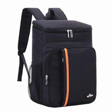 Imagem de Mochila Térmica com Isolamento, Impermeável, Compartimentos Múltiplos para Bebidas e Alimentos, Ideal para Piquenique, Praia e Camping, Preta com Detalhe Laranja