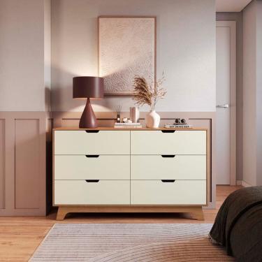 Imagem de Cômoda para Quarto 6 Gavetas 100% Mdf Alice Off White / Castanho