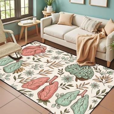 Imagem de PeeNoke Pulmões humanos coração cérebro flores sem costura cuidados médicos vintage tapete de área exterior tapete de brincar tapete moderno antiderrapante decoração de casa sala de estar quarto de