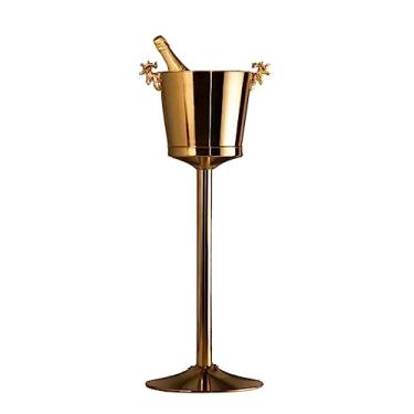 Imagem de balde de gelo para festas grande aço inoxidável livre refrigerador de vinho refrigeradores de vinho e adega com balde de gelo utensílios de bar de cozinha recipiente de gelo balde de vinho (cor: ouro)