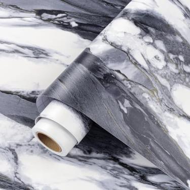 Imagem de ReWallpaper Papel de parede mármore branco cinza descasque e cole papel de contato de bancada 40 cm x 7 m vinil de mármore com veia dourada removível para sala de estar, quarto, cômoda, guarda-roupa