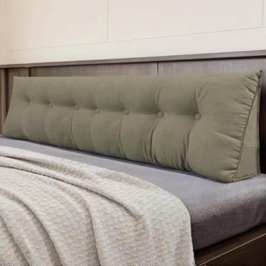 Imagem de DANGHOOGY Almofada de cabeceira para cama, almofada de cabeceira triangular grande para leitura e descanso, almofada de suporte de posicionamento do encosto com capa removível (king, cáqui)