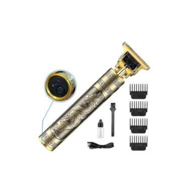 Imagem de Máquina Acabamento Dragão Profissional Sem Fio Cabelo Barba Pezinho Recarregável USB 4 Pentes Kit Premium Aparador Motor 7000RPM Lâmina T Ajustável Design Vintage Barbeiro Depilador Completo