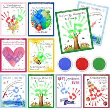 Imagem de Cinrobiye Conjunto de 24 cartões de felicitações para o dia dos avós, impressão à mão, faça-você-mesmo, cartões comemorativos de presente com grandes almofadas de tinta para atividades escolares em