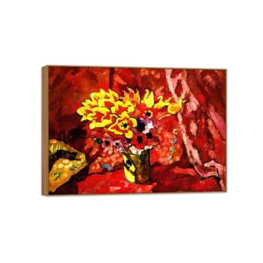 Imagem de BMZFYBS Quadro de madeira impressão em tela flor arte de parede famosa reprodução de pintura - imagens para sala de estar - buquê de flores 14 - pôster de decoração de parede 50 x 70 cm 20 x 27 pol