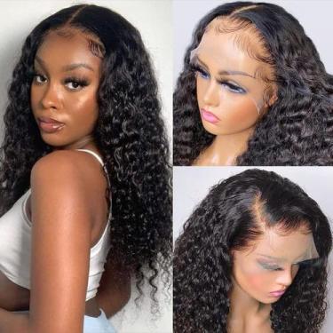 Imagem de Peruca Pizazz 220% Density Deep Wave HD transparente 18" para mulheres